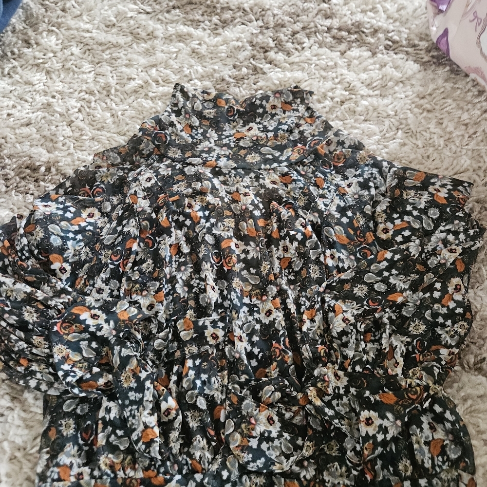 Free People Floral Blouse - Black and Orange